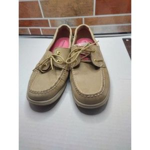 EXCELLENT Women's SPERRY Top Sider Slip On PINK Plaid BOAT Shoes Size 8